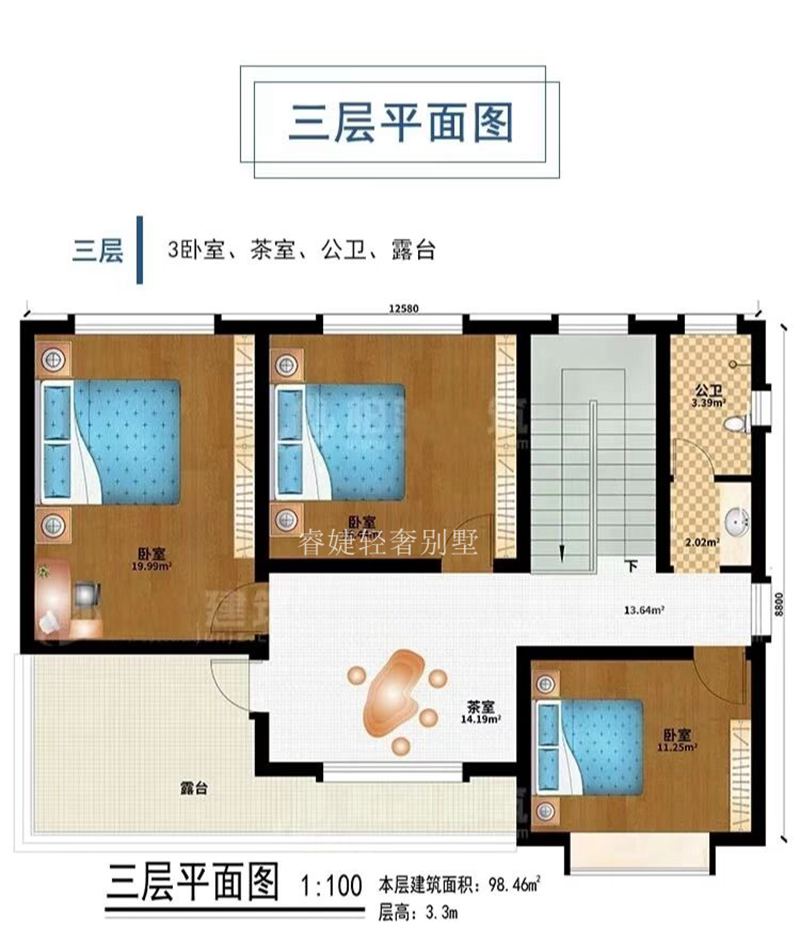 雙露臺設計的三層農村小別墅(圖4)